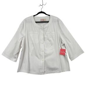 Coral Bay Shirt Jacket Size 3X White 3/4 Sleeve Button Up‎ Pockets Layering Top